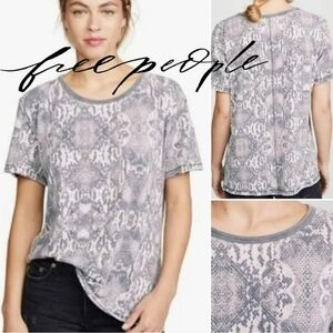 Free People Gray Snake Print Short Sleeve Tourist Tee